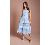 Coast Women's Lace Tiered Detail Strappy Midi Dress in Cornflower Blue | Size: 16