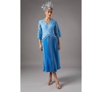 Coast Lace Top Pleat Skirt Dress In Blue blue 10