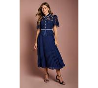 Coast Lace Top Pleat Skirt Jewel Button Dress In Navy navy 10
