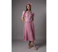 Coast Lace Top Pleat Skirt Jewel Button Dress In Pink pink 12