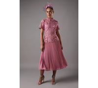 Coast Lace Top Pleated Dress In Pink pink 8