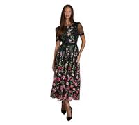 Coast Women's Lace Trim Detail Embroidered Mesh Midi Dress in Black | Size: 12 Coast Black 12