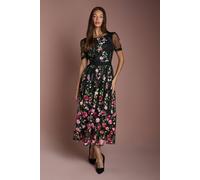 Coast Women's Lace Trim Detail Embroidered Mesh Midi Dress in Black | Size: 14 Coast Black 14