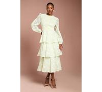Coast Lace Trim Embroidered Mesh Midi Dress In Sage sage