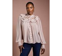 Coast Women's Lace Trim Georgette Blouse in Blush | Size: 14 Coast Blush 14