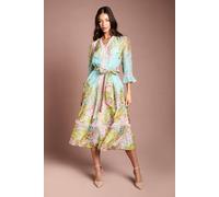 Coast Lace Trim Placement Print 3/4 Sleeve Midi Dress In Duck Egg duck egg