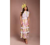 Coast Lace Trim Printed Georgette Midi Dress In Blush blush