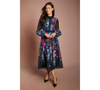 Coast Lace Trim Printed Organza Midi Dress In Forest forest