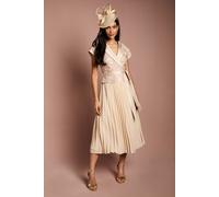 Coast Lace Wrap Top Pleat Tux Midi Dress In Champagne champagne 18