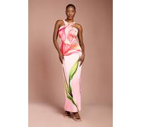 Coast Large Scale Floral Placement Print Halter Neck Pencil Dress In Coral coral 12