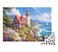 Coast Lighthouse Cottage 1000pcs Mini Puzzle For Family Birthday Gift | 52x38cm Cardboard Living Room Decor Durable Structure Birthday Gift Stress Relief