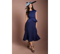 Coast Women's Lisa Tan Bandage Bodice Pleat Skirt Bow Detail Midi Dress in Navy | Size: 10 Coast Navy 10