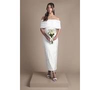Coast Lisa Tan Bandeau Jacquard Column Midi Wedding Dress In Ivory