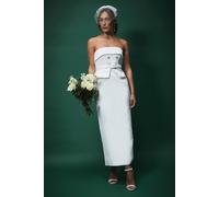 Coast Lisa Tan Bandeau Satin Button Midi Wedding Dress In Ivory ivory