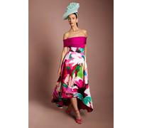 Coast Women's Lisa Tan Bardot Bandage Hi-Lo Printed Midi Dress in Purple | Size: 12