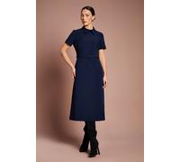 Coast Women's Lisa Tan Belted Full Skirt Crepe Midi Dress in Navy | Size: 16 Coast Navy 16