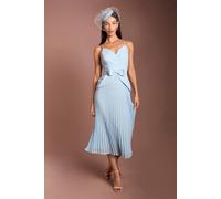 Coast Women's Lisa Tan Bow Detail Crepe Bodice Pleated Midi Dress in Light Blue | Size: 16 Coast Light Blue 16