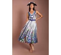 Coast Lisa Tan Bow Detail Printed Organza Midi Dress In Navy navy