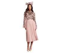 Coast Women's Lisa Tan Bow Embellished Long Sleeve Midi Dress in Antique Rose | Size: 14 Coast Antique Rose 14