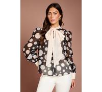 Coast Lisa Tan Bow Neck Blouson Sleeve Spot Print Blouse In Mono mono 8