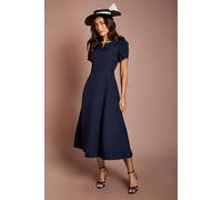 Coast Lisa Tan Bow Shoulder Crepe Full Skirt Midi Dress In Navy navy