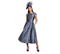 Coast Women's Lisa Tan Cap Sleeve Jacquard Full Skirted Midi Dress in Slate | Size: 10 Coast Slate 10
