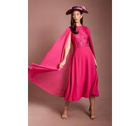 Coast Women's Lisa Tan Cape Sleeve Lace Midi Dress in Raspberry | Size: 10 Coast Raspberry 10
