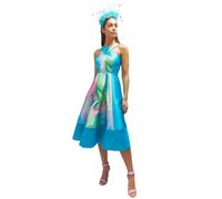 Coast Lisa Tan Cross Front Printed Twill Midi Dress, 10, Teal