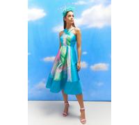 Coast Lisa Tan Cross Front Printed Twill Midi Dress In Teal teal 12