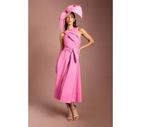 Coast Women's Lisa Tan Cross Neck Belted Crepe Midi Dress in Dark Pink | Size: 12 Coast Dark Pink 12