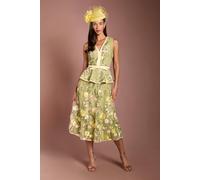 Coast Women's Lisa Tan Embroidered Mesh Midi Dress in Olive | Size: 12