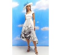 Coast Lisa Tan Floral Placement Print Twill Midi Dress In Mono mono 8