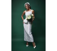 Lisa Tan Jaquard Pencil Skirt Coast White 10