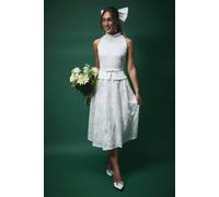 Coast Lisa Tan Lace Peplum Detail Midi Wedding Dress In White white 10