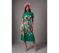 Coast Lisa Tan Lace Pleated Printed Midi Dress In Green green 10