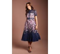 Coast Women's Lisa Tan Lace Pleated Printed Midi Dress in Navy | Size: 8
