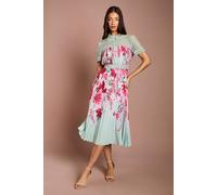 Coast Lisa Tan Lace Pleated Printed Midi Dress In Sage sage 10