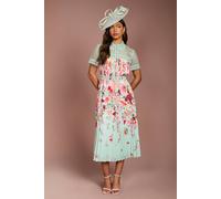Coast Women's Lisa Tan Lace Pleated Printed Midi Dress in Sage | Size: 16 Coast Sage 16