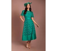 Coast Women's Lisa Tan Lace Satin Trim Short Sleeve Midi Dress in Green | Size: 12 Coast Green 12