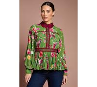 Coast Women's Lisa Tan Long Sleeve Pleated Printed Blouse in Green | Size: 14 Coast Green 14