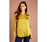 Coast Women's Lisa Tan Long Sleeve Satin Shirt in Chartreuse | Size: 14