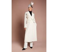 Coast Women's Lisa Tan Occasion Floral Detail Longline Coat in Ivory | Size: 12 Coast Ivory 12