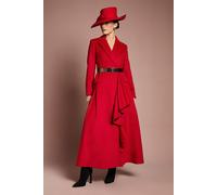 Coast Women's Lisa Tan Occasion Gold Belt Ruffle Detail Longline Coat in Red | Size: 12 Coast Red 12