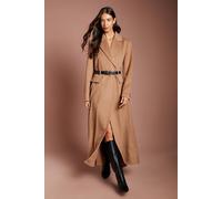 Coast Lisa Tan Occasion Skirt Detail Belted Longline Coat In Camel camel