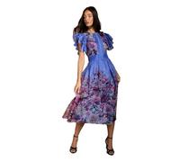 Coast Lisa Tan Organza Ruffle Printed Midi Dress, 16, Blue