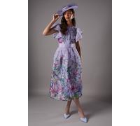 Coast Lisa Tan Organza Ruffle Printed Midi Dress In Lilac lilac 8