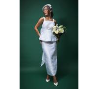 Coast Lisa Tan Pearl Strap Peplum Bridal Top With Statement Bow Detail In White