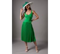 Coast Lisa Tan Peplum Cross Detail Pleated Midi Dress In Green green 8