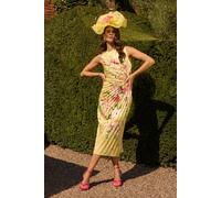 Coast Lisa Tan Pleated Floral Midi Dress With Pleat Detail In Yellow yellow 10