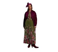 Coast Women's Lisa Tan Pleated Piped Bodice Printed Midi Dress in Green | Size: 10 Coast Green 10